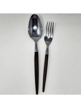 Stainless Steel and Faux Wood Flatware Spoon & Fork MCM EKCO Eterna